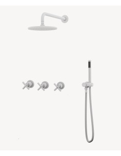 Pack mélangeur de douche avec poignée en croix à encastrer Blanc - Corbeau