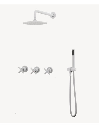 Pack mélangeur de douche avec poignée en croix à encastrer Blanc - Corbeau