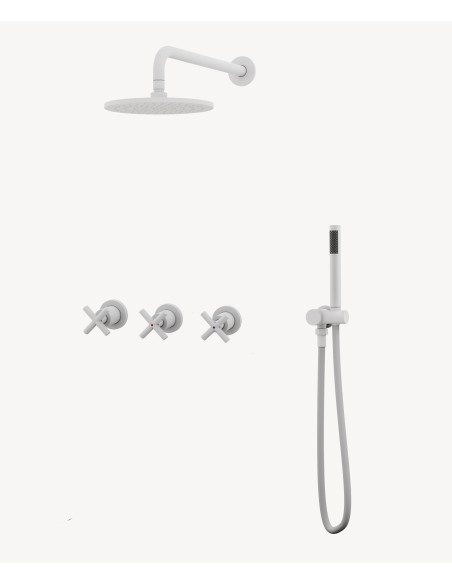 Pack mélangeur de douche avec poignée en croix à encastrer Blanc - Corbeau