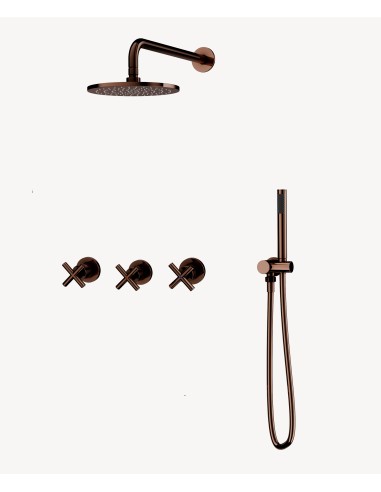 Pack mélangeur de douche avec poignée en croix à encastrer Or rose - Corbeau