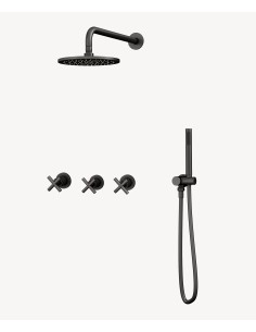 Pack mélangeur de douche avec poignée en croix à encastrer Gun métal - Corbeau