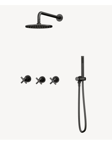 Pack mélangeur de douche avec poignée en croix à encastrer Gun métal - Corbeau