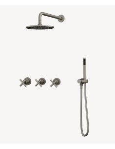 Pack mélangeur de douche avec poignée en croix à encastrer Nickel brossé - Corbeau
