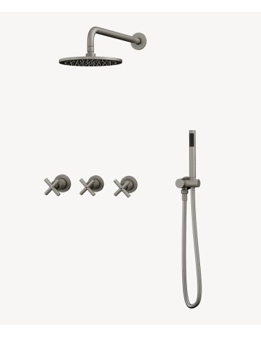 Pack mélangeur de douche avec poignée en croix à encastrer Nickel brossé - Corbeau