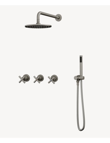 Pack mélangeur de douche avec poignée en croix à encastrer Nickel brossé - Corbeau