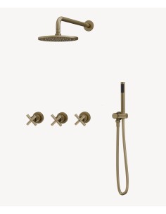 Pack mélangeur de douche avec poignée en croix à encastrer Doré brossé - Corbeau