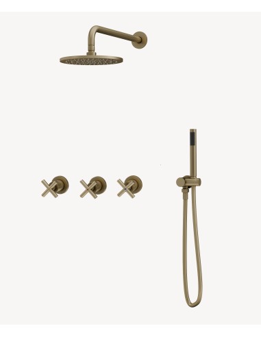 Pack mélangeur de douche avec poignée en croix à encastrer Doré brossé - Corbeau