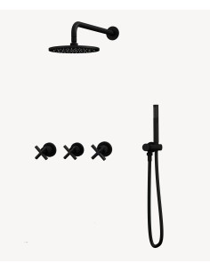 Pack mélangeur de douche avec poignée en croix à encastrer Noir - Corbeau