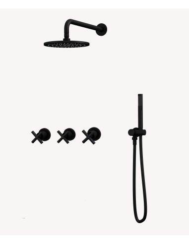 Pack mélangeur de douche avec poignée en croix à encastrer Noir - Corbeau
