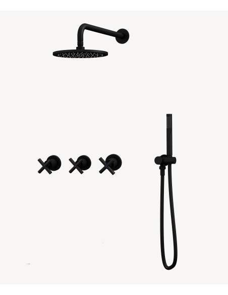 Pack mélangeur de douche avec poignée en croix à encastrer Noir - Corbeau