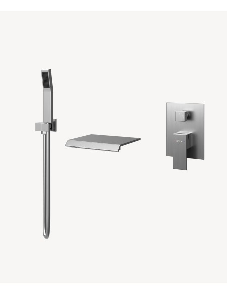 Robinet mitigeur cascade bain-douche à encastrer Nickel brossé - Sirius