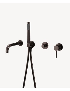 Robinet mitigeur de baignoire à encastré 4 trous Moka brossé - Corbeau