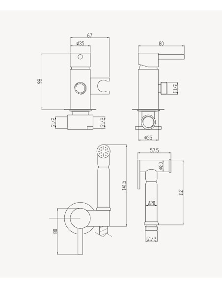Mitigeur douchette wc rond encastré Doré brossé - Corbeau