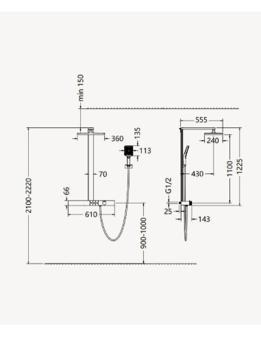 Colonne de douche thermostatique avec tablette - Noir