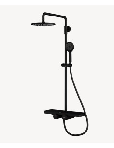 Colonne de douche noire avec mitigeur - Pommeau pluie, tablette et douchette réglable