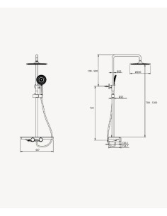 Colonne de douche noire avec mitigeur - Pommeau pluie, tablette et douchette réglable 2