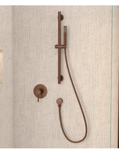 Mitigeur douche encastré avec ensemble barre et douchette Or rose brossé - Corbeau