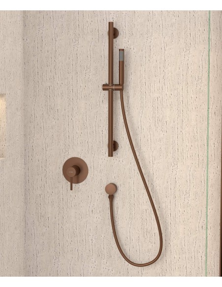 Mitigeur douche encastré avec ensemble barre et douchette Or rose brossé - Corbeau