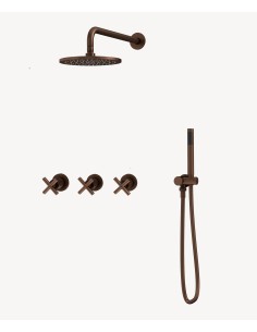 Pack mélangeur de douche avec poignée en croix à encastrer Or rose brossé - Corbeau