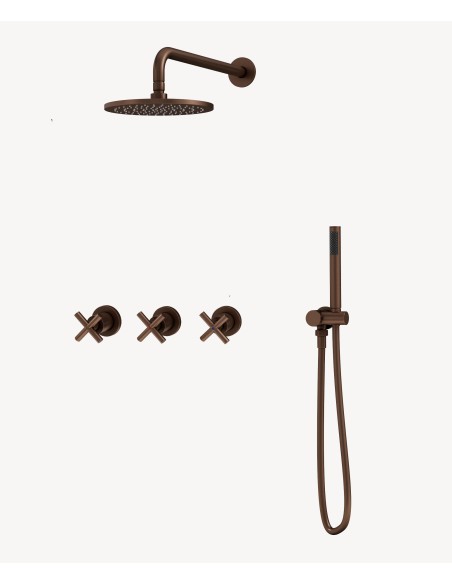 Pack mélangeur de douche avec poignée en croix à encastrer Or rose brossé - Corbeau