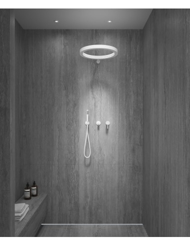 Kit de douche avec pommeau de pluie circulaire Blanc - Corbeau
