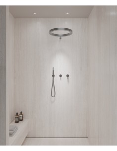 Kit de douche avec pommeau de pluie circulaire Gun métal - Corbeau