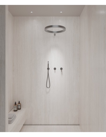 Kit de douche avec pommeau de pluie circulaire Gun métal - Corbeau