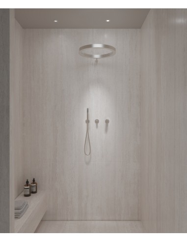 Kit de douche avec pommeau de pluie circulaire Nickel brossé - Corbeau