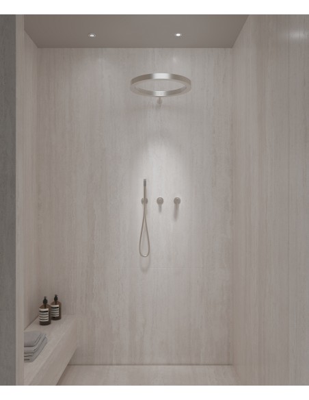 Kit de douche avec pommeau de pluie circulaire Nickel brossé - Corbeau