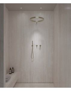 Kit de douche avec pommeau de pluie circulaire Doré brossé - Corbeau