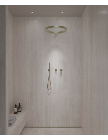 Kit de douche avec pommeau de pluie circulaire Doré brossé - Corbeau