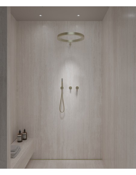 Kit de douche avec pommeau de pluie circulaire Doré brossé - Corbeau