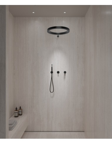 Kit de douche avec pommeau de pluie circulaire Noir - Corbeau