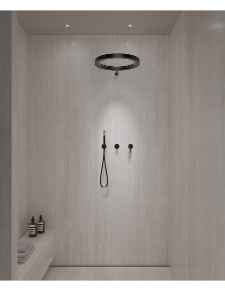 Kit de douche avec pommeau de pluie circulaire Noir - Corbeau