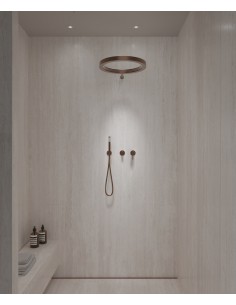 Kit de douche avec pommeau de pluie circulaire Or rose brossé - Corbeau