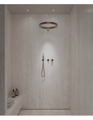Kit de douche avec pommeau de pluie circulaire Or rose brossé - Corbeau
