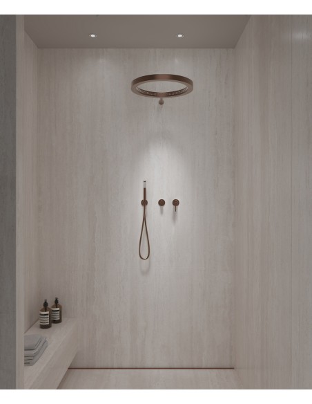 Kit de douche avec pommeau de pluie circulaire Or rose brossé - Corbeau