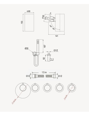 Pack mitigeur thermostatique multi-spray avec pommeau orientable Nickel brossé - Corbeau