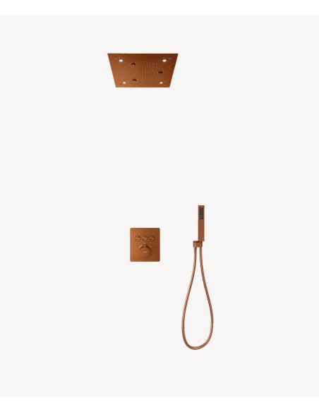 Pack douche thermostatique avec pommeau pluie LED encastré plafond Or rose brossé - Sirius