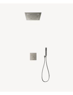 Pack douche thermostatique avec pommeau pluie LED encastré plafond Nickel brossé - Sirius