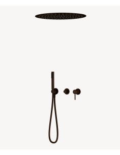 Pack mitigeur douche 3 trous encastré plafond rond Moka brossé - Corbeau