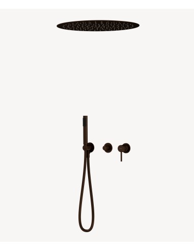 Pack mitigeur douche 3 trous encastré plafond rond Moka brossé - Corbeau