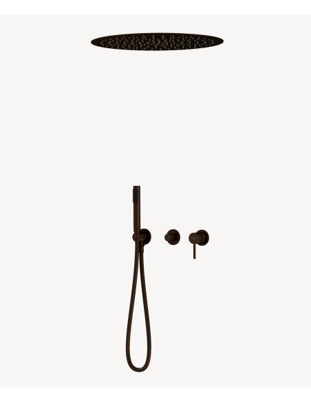 Pack mitigeur douche 3 trous encastré plafond rond Moka brossé - Corbeau