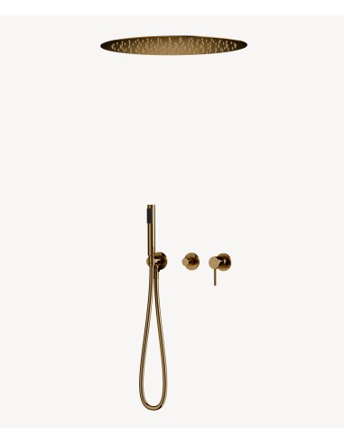 Pack mitigeur douche 3 trous encastré plafond rond Doré - Corbeau