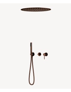 Pack mitigeur douche 3 trous encastré plafond rond Or rose - Corbeau