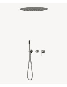 Pack mitigeur douche 3 trous encastré plafond rond Nickel brossé - Corbeau