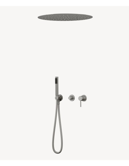 Pack mitigeur douche 3 trous encastré plafond rond Nickel brossé - Corbeau
