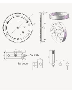 Pack mitigeur douche 3 trous encastré plafond rond Gun métal - Corbeau 2