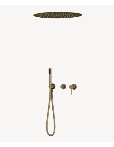 Pack mitigeur douche 3 trous encastré plafond rond Doré brossé - Corbeau
