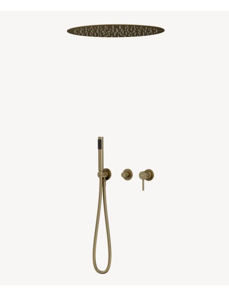 Pack mitigeur douche 3 trous encastré plafond rond Doré brossé - Corbeau